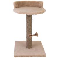 Когтеточка ЦАП-ЦАРАП столбик с лежанкой средняя мех, джут 35*35*55см бежевая/81052д-беж/Дарэлл