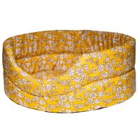 Лежанка овальная стеганая поролоновая хлопок Цветы на желтом 42*34*18см/DONBARON