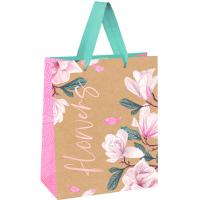 Пакет подарочный 26*32*12см "Flowers" отд. фольгой крафт MESHU/Рельеф