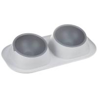 Миска двойная пластик ТВИКС МИНИ д/кошек и собак 2*200мл смоки /М1812/М-пластика