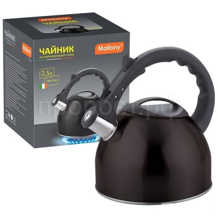 Чайник 2,5л MAL-042-N нерж.сталь, со свистком,черный/12шт/910088/Mallony