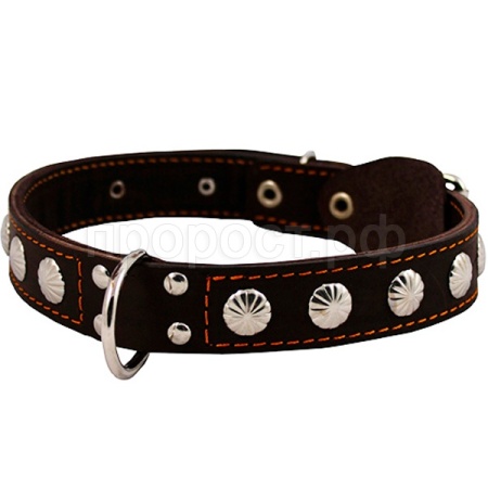 Ошейник кожа 35мм двойной с украшением и кольцом посередине 50-59см/00035041/Каскад/