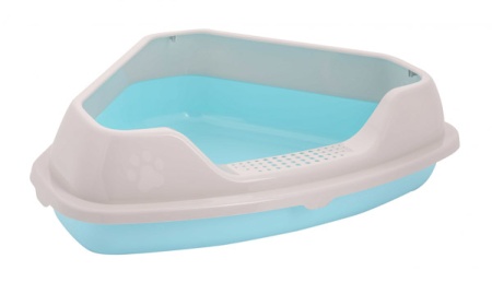 Туалет для кошек Мур мяу глубокий угловой с бортом голубой