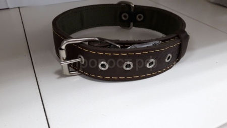 Ошейник кожа+брезент 35мм 2-х слойный Н/У 60-65см/41011