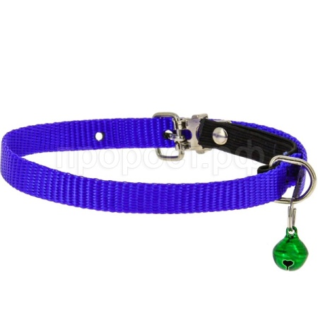Ошейник синтетик 10мм д/кошек с бубенчиком и резинкой 35см синий/00210009-06/Каскад